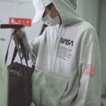 Gray NASA Casual Long Sleeve Loose Letter Hoodie